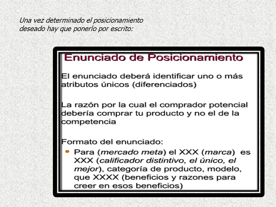 Una vez determinado el posicionamiento deseado hay que ponerlo por escrito: