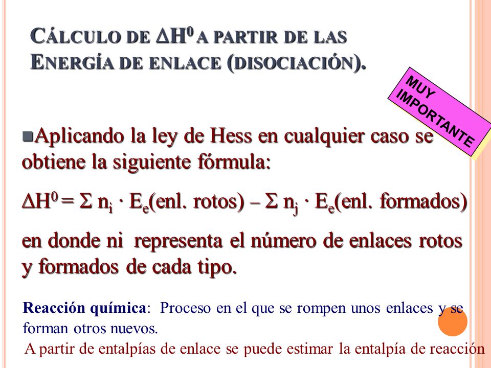 Cálculo de H0 a partir de las Energía de enlace (disociación).
