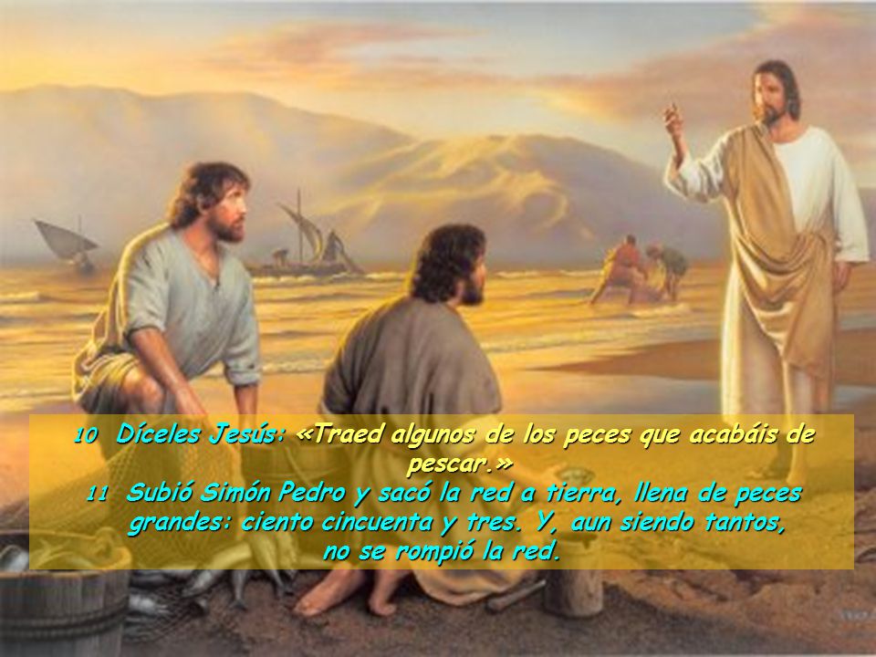10 Díceles Jesús: «Traed algunos de los peces que acabáis de pescar.»