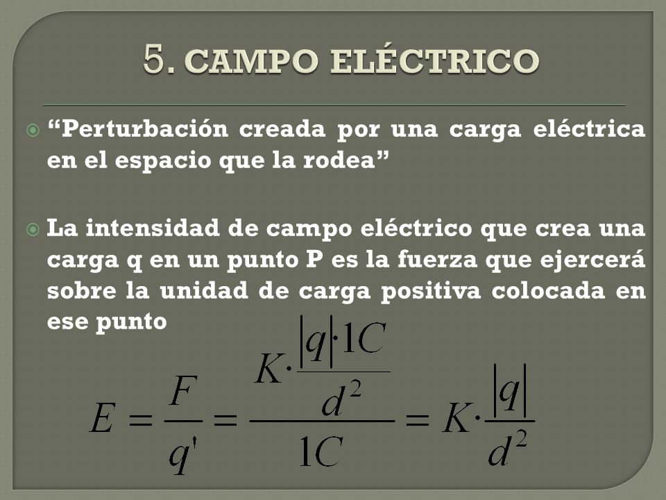 5. CAMPO ELÉCTRICO Perturbación creada por una carga eléctrica en el espacio que la rodea