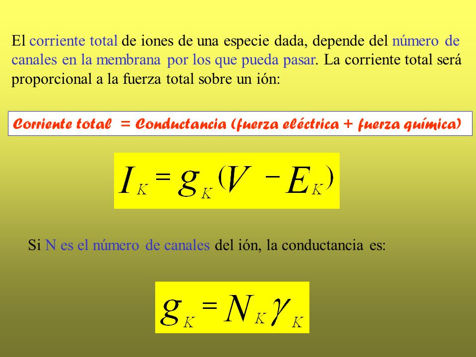 El corriente total de iones de una especie dada, depende del número de