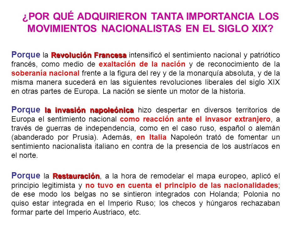 ¿POR QUÉ ADQUIRIERON TANTA IMPORTANCIA LOS MOVIMIENTOS NACIONALISTAS EN EL SIGLO XIX