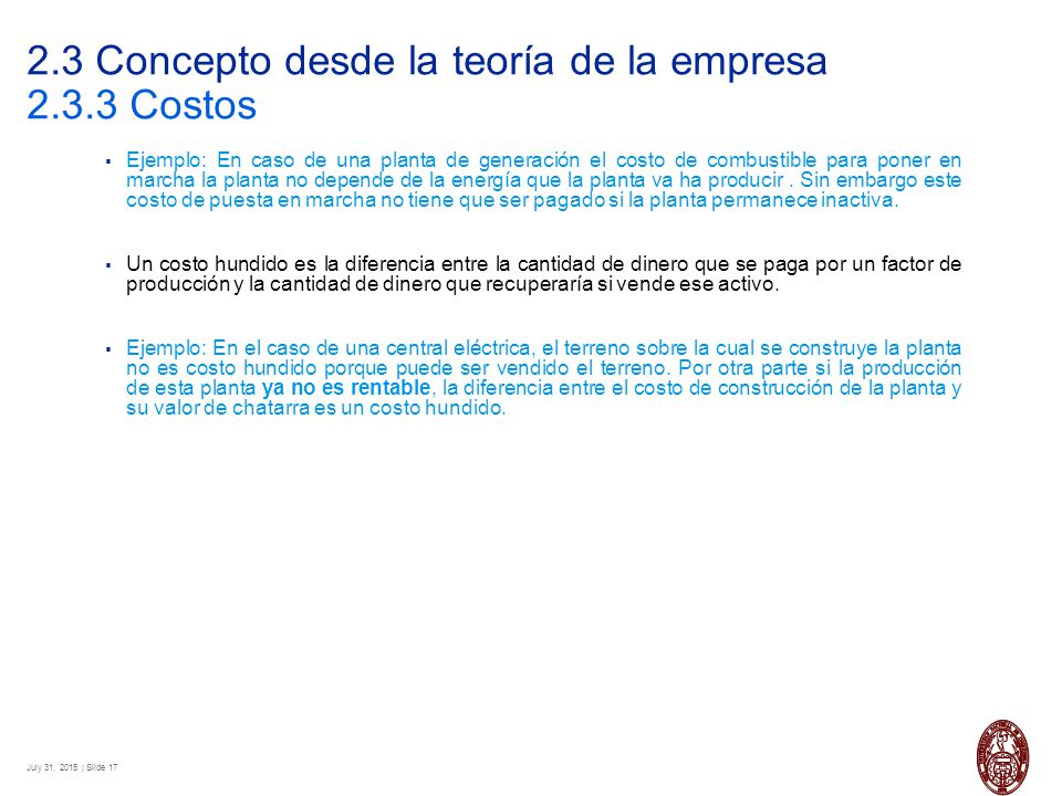 2.3 Concepto desde la teoría de la empresa Costos