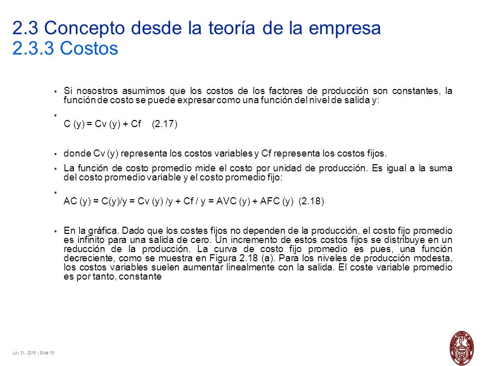 2.3 Concepto desde la teoría de la empresa Costos