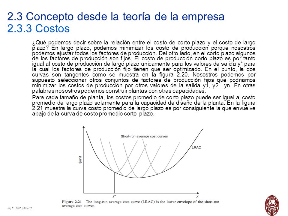 2.3 Concepto desde la teoría de la empresa Costos