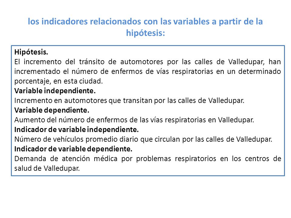 los indicadores relacionados con las variables a partir de la hipótesis: