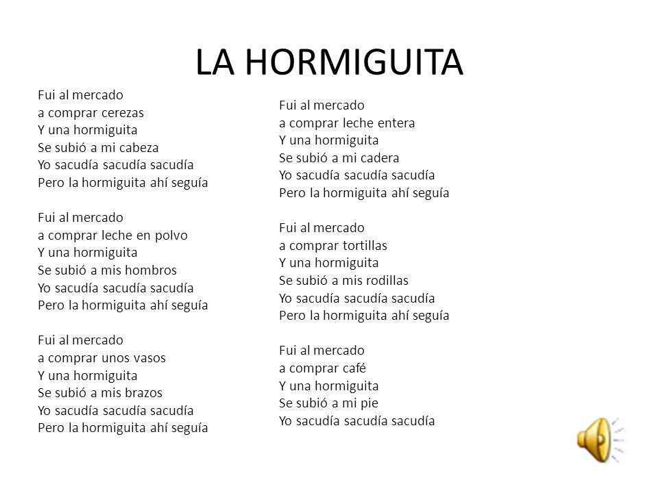 LA HORMIGUITA Fui al mercado a comprar cerezas Fui al mercado