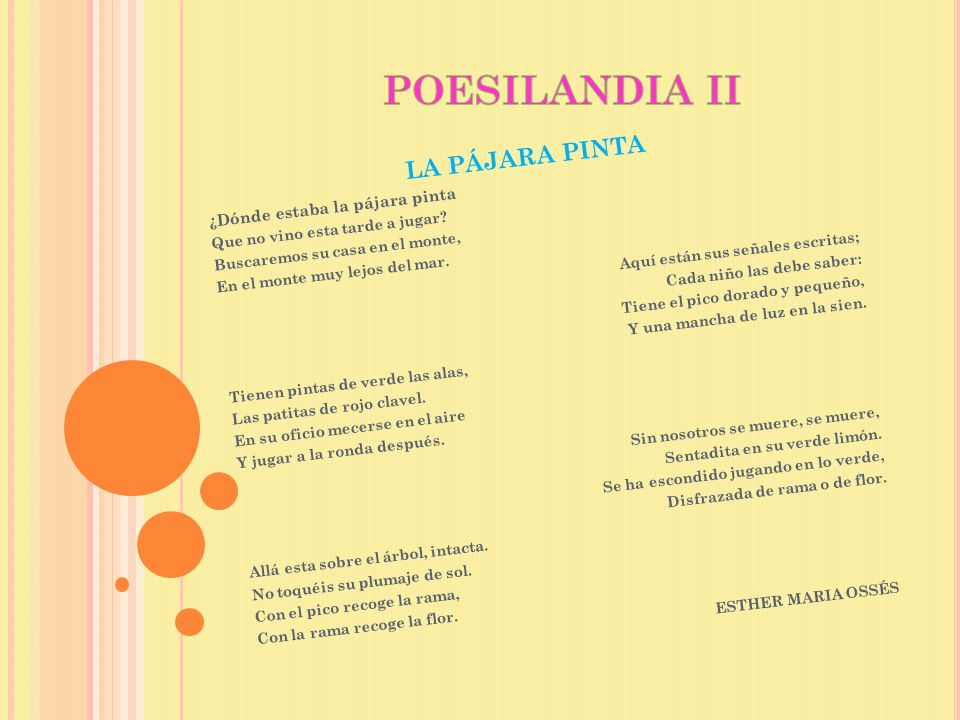 POESILANDIA II LA PÁJARA PINTA ¿Dónde estaba la pájara pinta