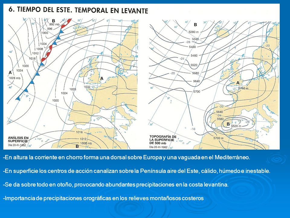 -En altura la corriente en chorro forma una dorsal sobre Europa y una vaguada en el Mediterráneo.