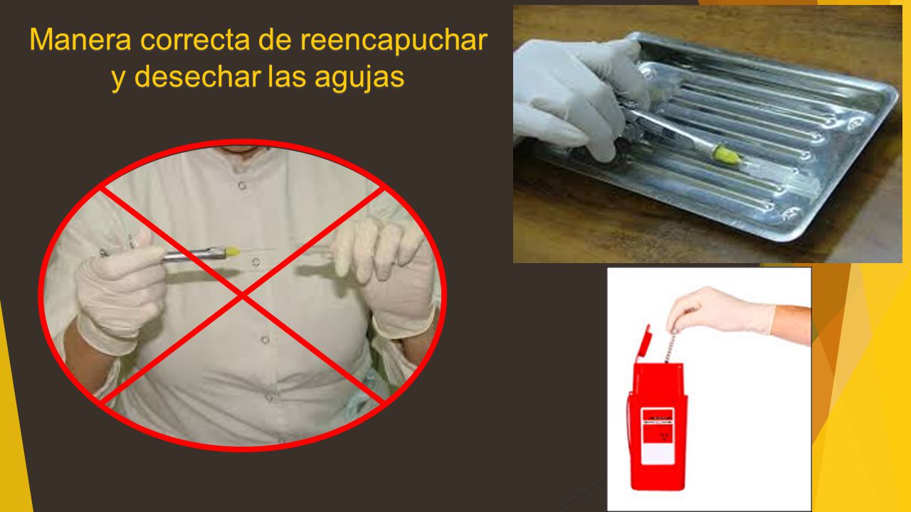 Manera correcta de reencapuchar y desechar las agujas