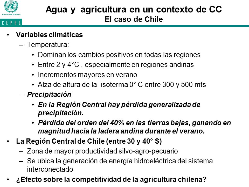Agua y agricultura en un contexto de CC El caso de Chile