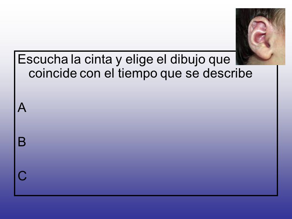 Escucha la cinta y elige el dibujo que coincide con el tiempo que se describe