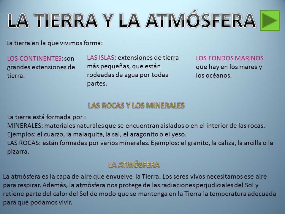 LA TIERRA Y LA ATMÓSFERA LAS ROCAS Y LOS MINERALES