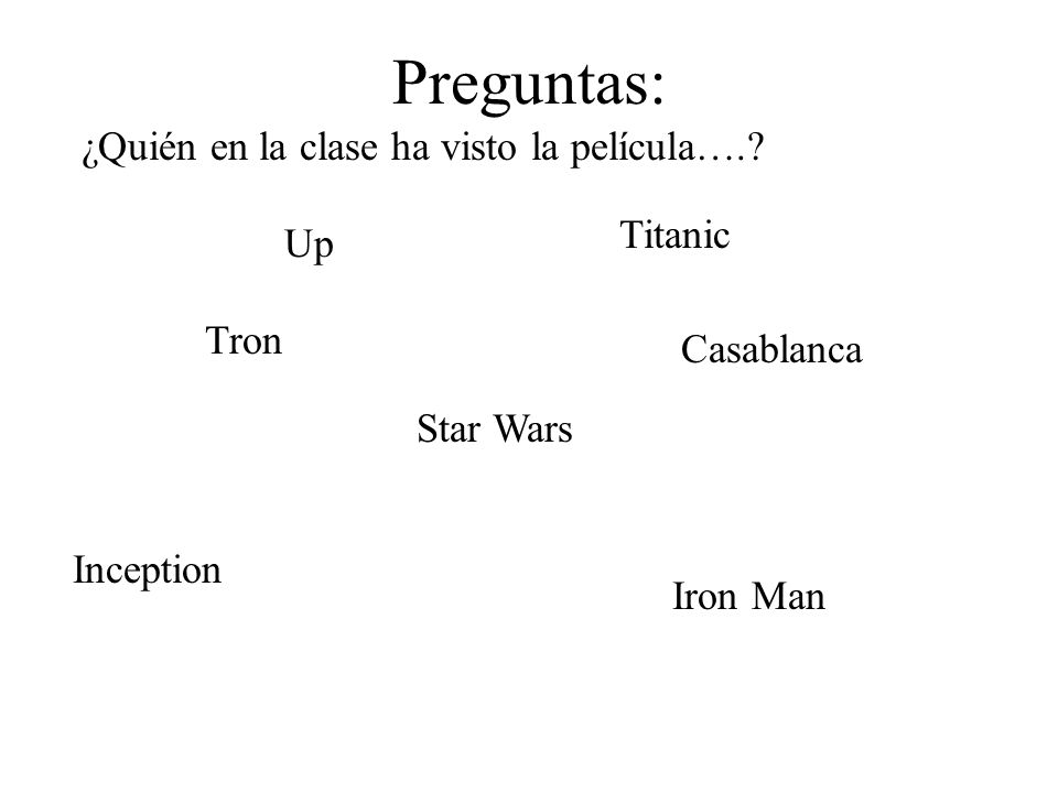 Preguntas: ¿Quién en la clase ha visto la película…. Titanic Up Tron