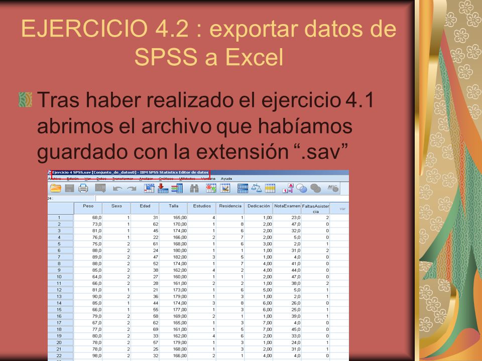 EJERCICIO 4.2 : exportar datos de SPSS a Excel