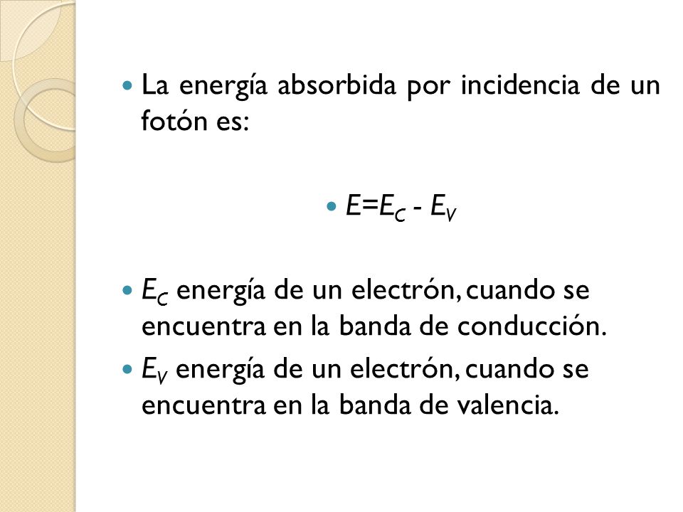 La energía absorbida por incidencia de un fotón es: