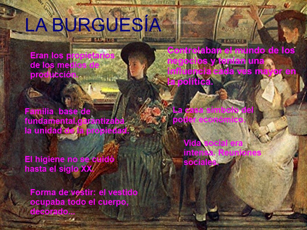 LA BURGUESÍA Controlaban el mundo de los negocios y tenían una influencia cada ves mayor en la política.
