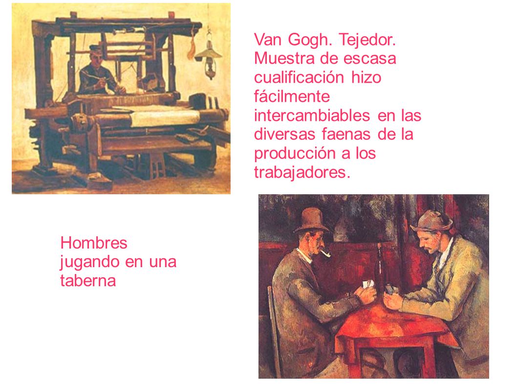 Van Gogh. Tejedor. Muestra de escasa cualificación hizo fácilmente intercambiables en las diversas faenas de la producción a los trabajadores.