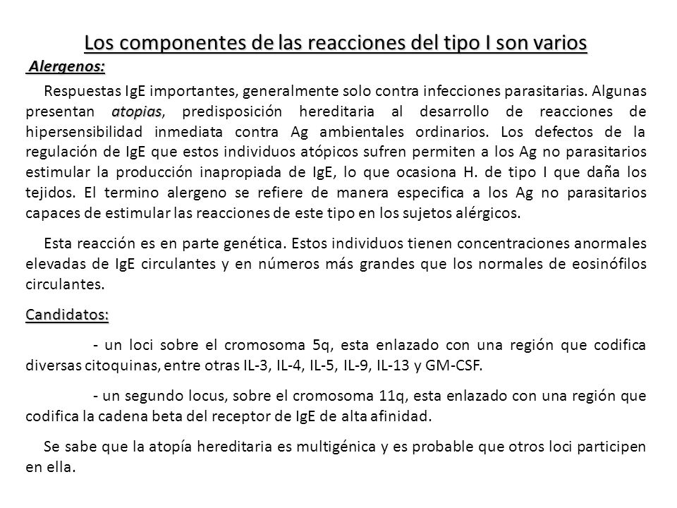 Los componentes de las reacciones del tipo I son varios
