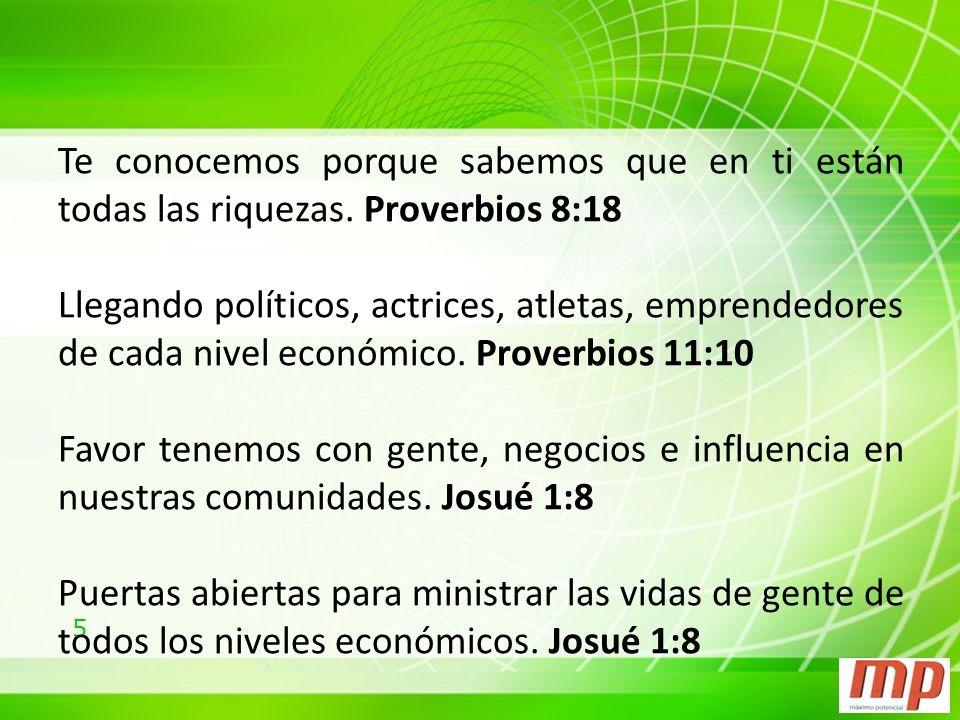 Te conocemos porque sabemos que en ti están todas las riquezas