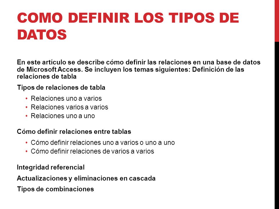 COMO DEFINIR LOS TIPOS DE DATOS