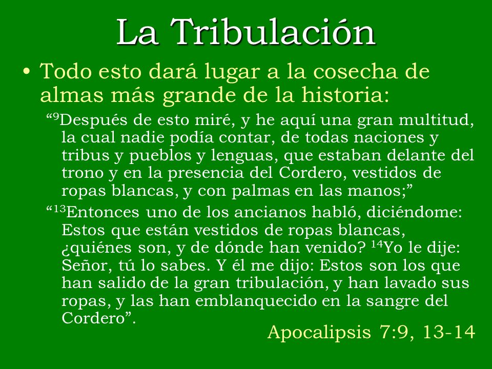 La Tribulación Todo esto dará lugar a la cosecha de almas más grande de la historia: