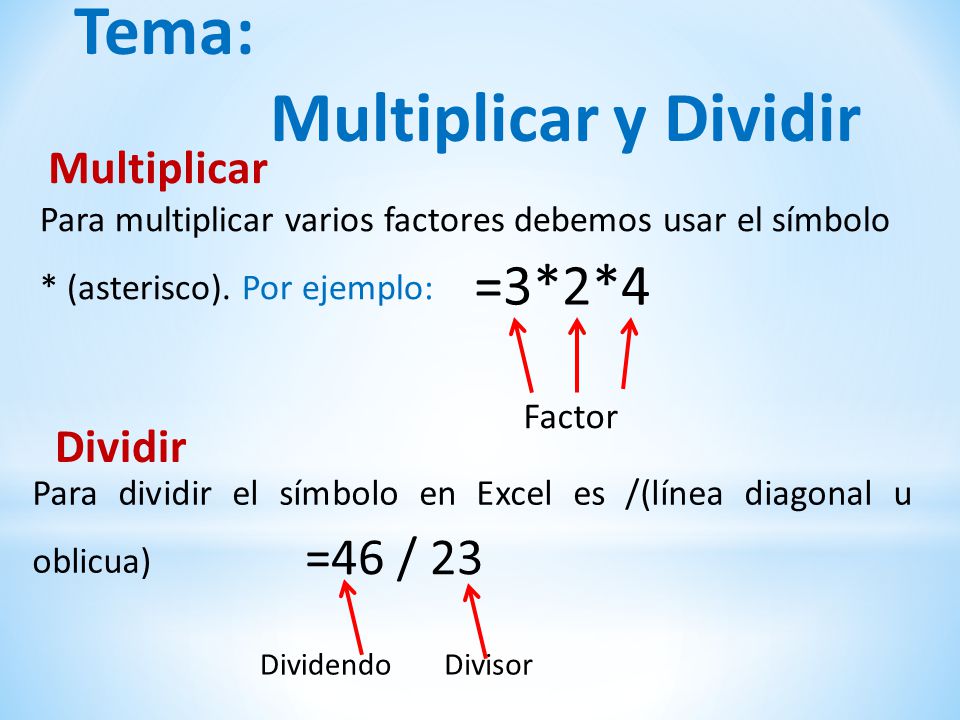Tema: Multiplicar y Dividir =3*2*4 =46 / 23 Multiplicar Dividir