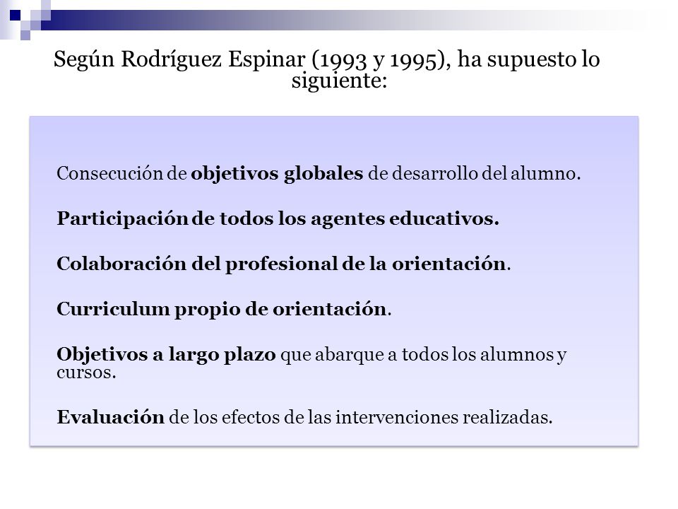 Según Rodríguez Espinar (1993 y 1995), ha supuesto lo siguiente: