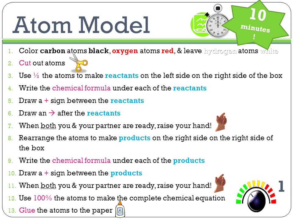 Atom Model 10. minutes! 1. Color carbon atoms black, oxygen atoms red, & leave hydrogen atoms white.