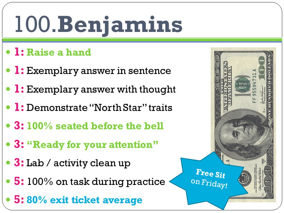 100.Benjamins 1: Raise a hand 1: Exemplary answer in sentence