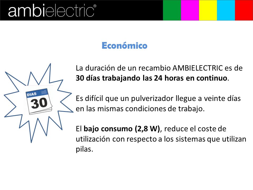 Económico La duración de un recambio AMBIELECTRIC es de 30 días trabajando las 24 horas en continuo.