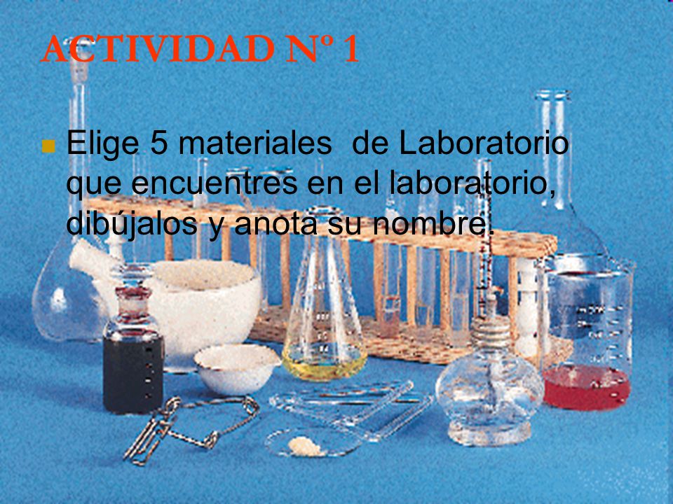 ACTIVIDAD Nº 1 Elige 5 materiales de Laboratorio que encuentres en el laboratorio, dibújalos y anota su nombre.