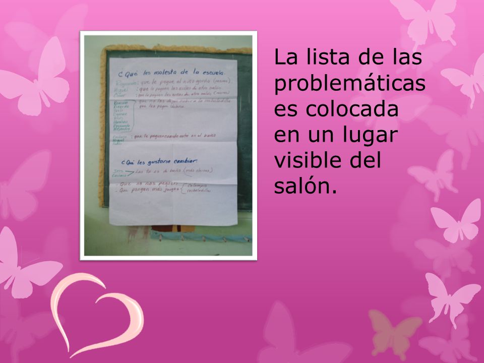 La lista de las problemáticas es colocada en un lugar visible del salón.
