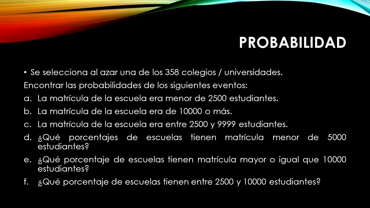 probabilidad Se selecciona al azar una de los 358 colegios / universidades. Encontrar las probabilidades de los siguientes eventos:
