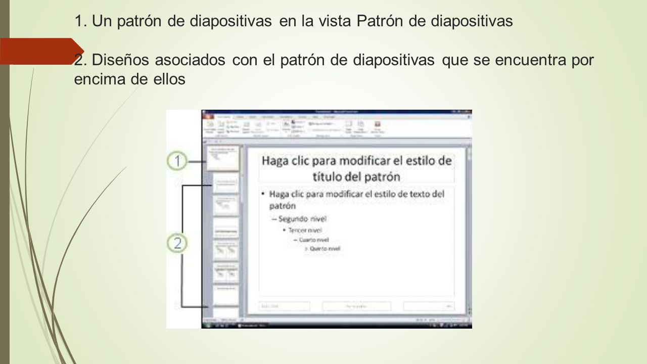 1. Un patrón de diapositivas en la vista Patrón de diapositivas 2