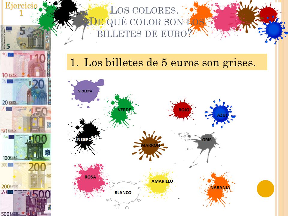 Los colores. ¿De qué color son los billetes de euro
