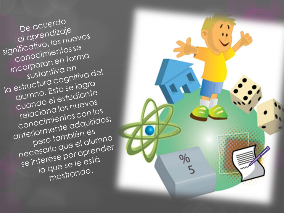 De acuerdo al aprendizaje significativo, los nuevos conocimientos se incorporan en forma sustantiva en la estructura cognitiva del alumno.