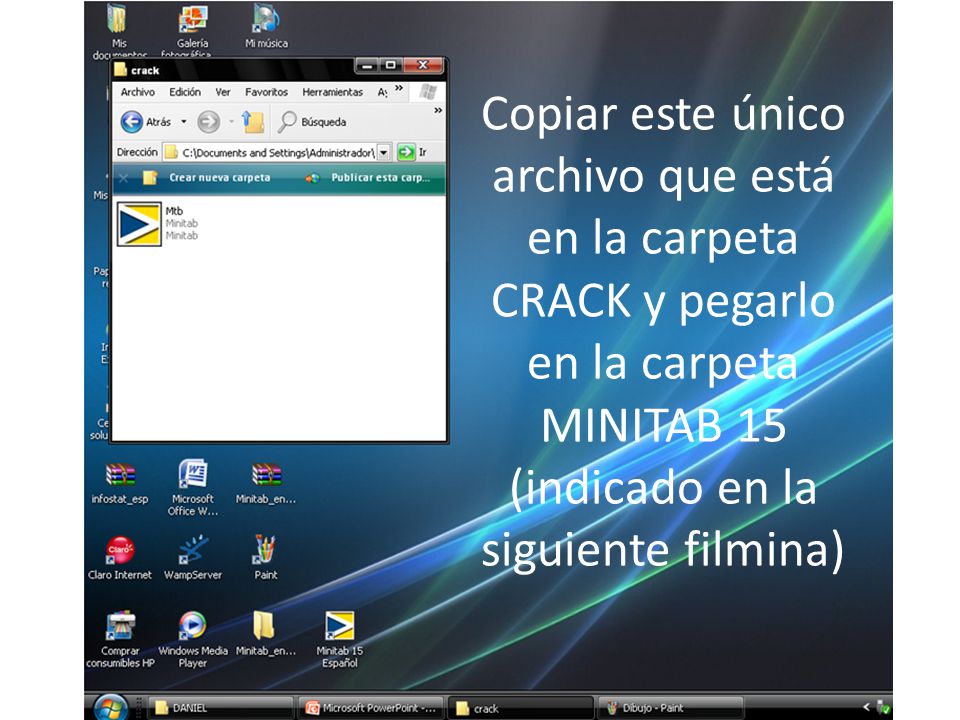Copiar este único archivo que está en la carpeta CRACK y pegarlo en la carpeta MINITAB 15 (indicado en la siguiente filmina)