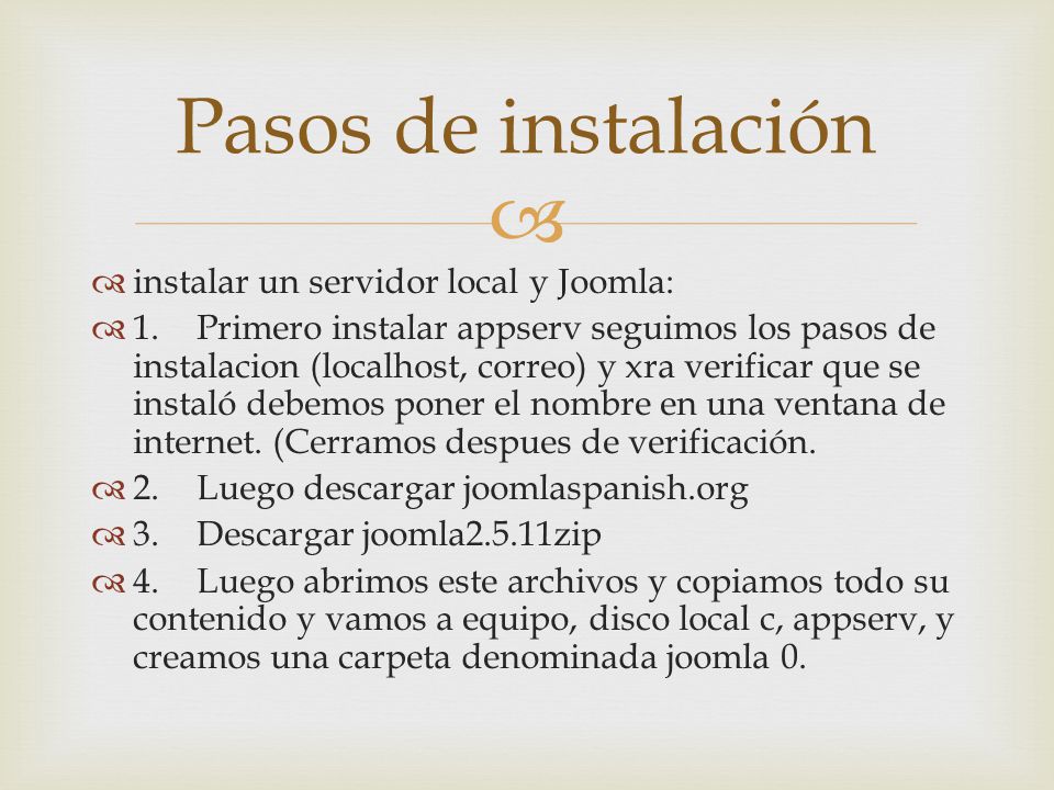 Pasos de instalación instalar un servidor local y Joomla: