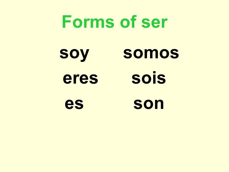 Forms of ser soy somos eres sois es son