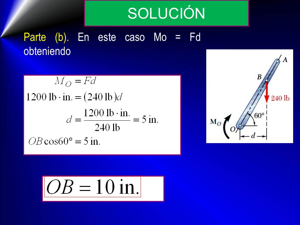 SOLUCIÓN Parte (b). En este caso Mo = Fd obteniendo