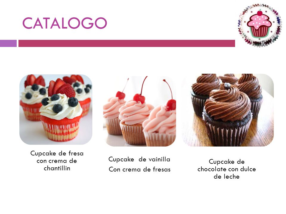 CATALOGO Cupcake de fresa con crema de chantillin Cupcake de vainilla