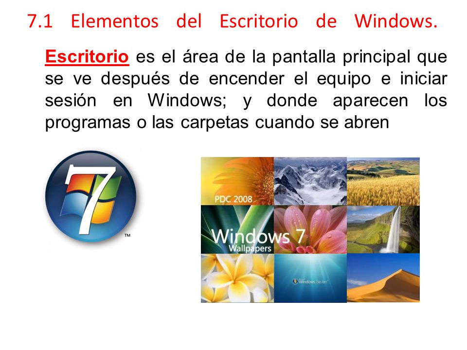 7.1 Elementos del Escritorio de Windows.