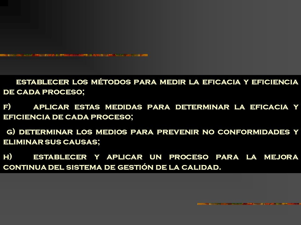 establecer los métodos para medir la eficacia y eficiencia de cada proceso;