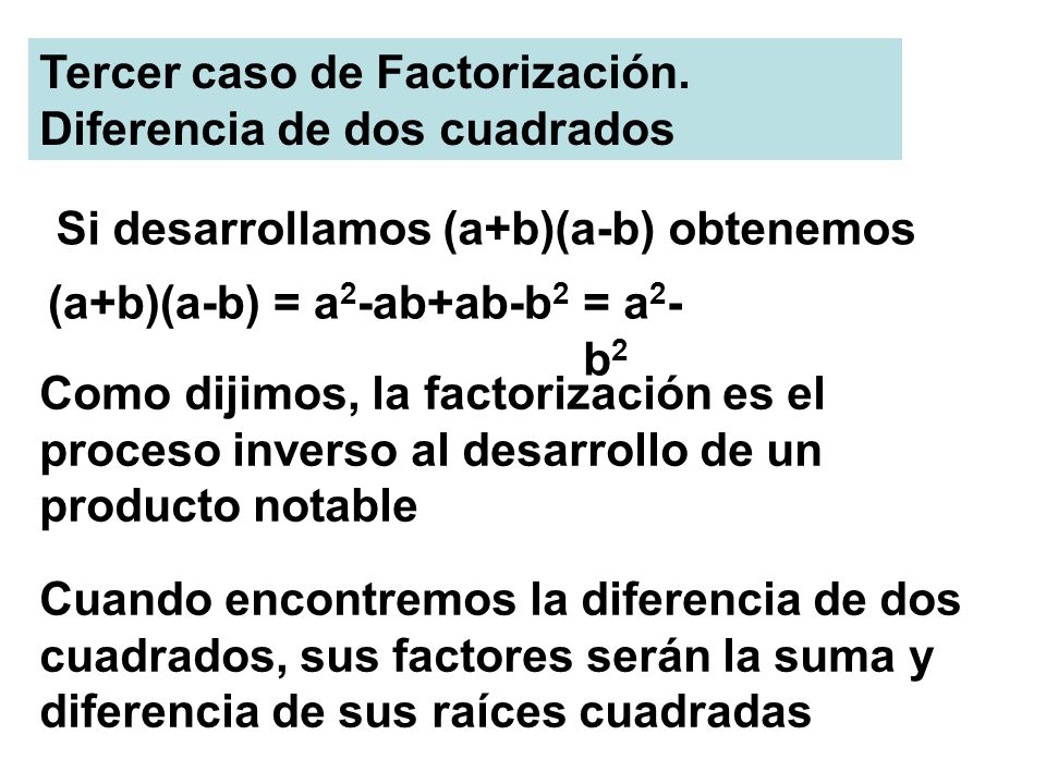 Tercer caso de Factorización. Diferencia de dos cuadrados