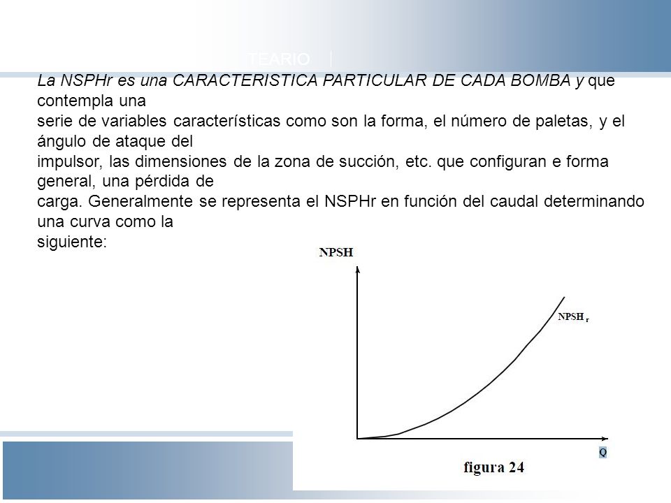 TEARIO La NSPHr es una CARACTERISTICA PARTICULAR DE CADA BOMBA y que contempla una.