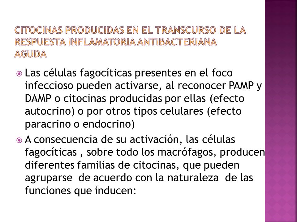 Citocinas producidas en el transcurso de la respuesta inflamatoria antibacteriana aguda