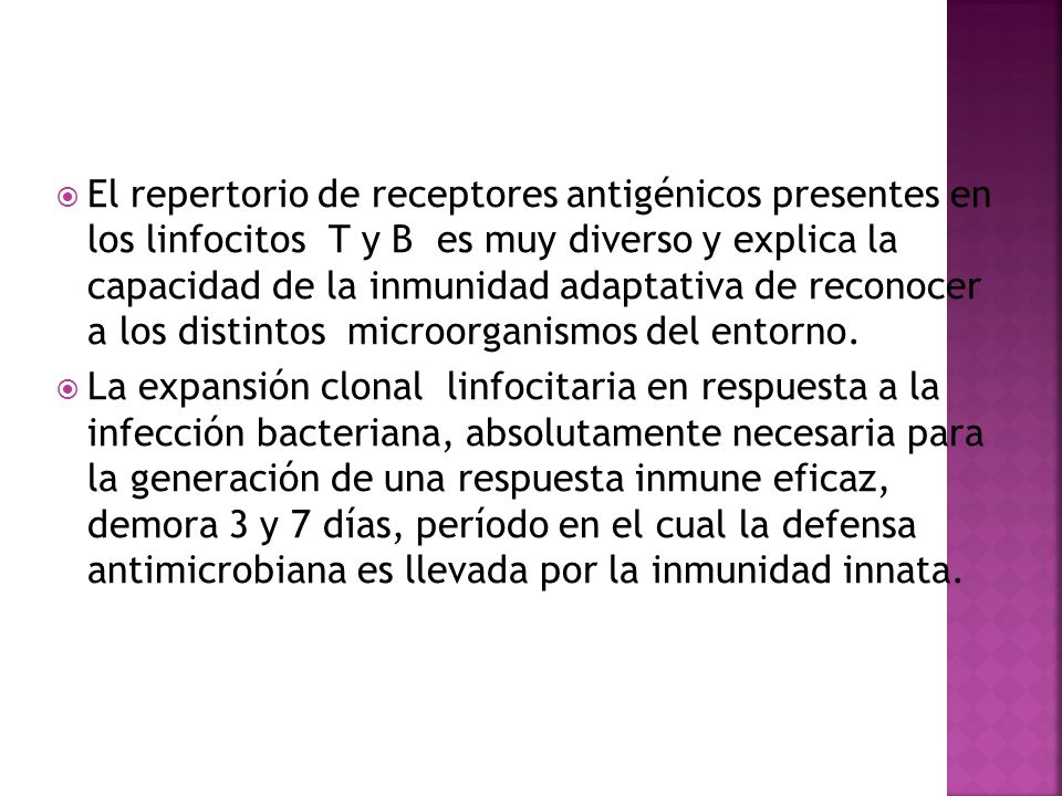 El repertorio de receptores antigénicos presentes en los linfocitos T y B es muy diverso y explica la capacidad de la inmunidad adaptativa de reconocer a los distintos microorganismos del entorno.
