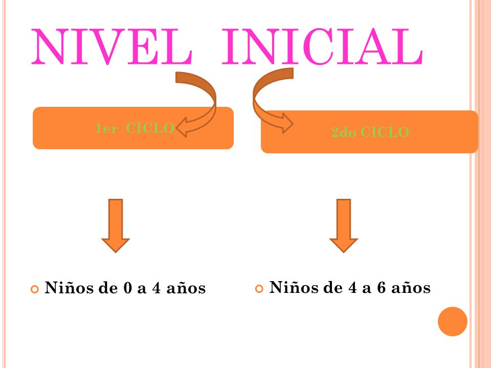 NIVEL INICIAL Niños de 0 a 4 años Niños de 4 a 6 años 1er CICLO