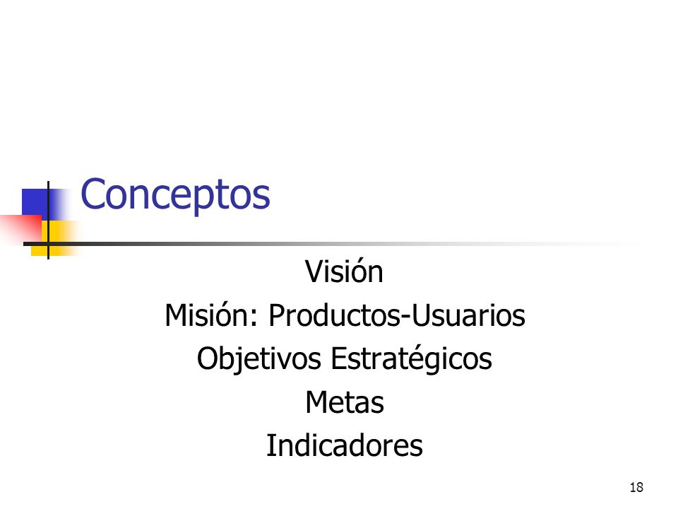 Conceptos Visión Misión: Productos-Usuarios Objetivos Estratégicos